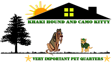 Khaki Hound and Camo Kitty.  Very Important Pet Quarters.  Kansas.